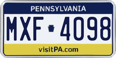 PA license plate MXF4098