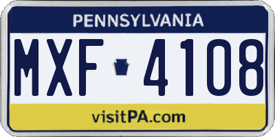 PA license plate MXF4108