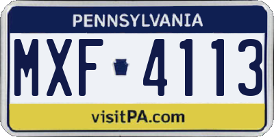 PA license plate MXF4113