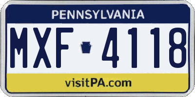 PA license plate MXF4118