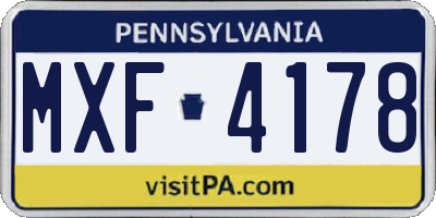 PA license plate MXF4178