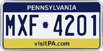 PA license plate MXF4201