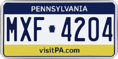 PA license plate MXF4204