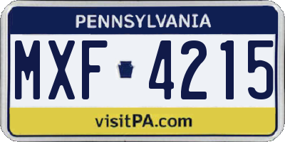 PA license plate MXF4215