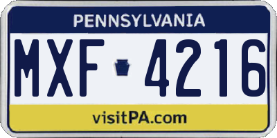 PA license plate MXF4216