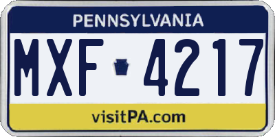 PA license plate MXF4217
