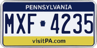 PA license plate MXF4235