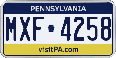 PA license plate MXF4258
