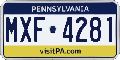 PA license plate MXF4281
