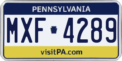 PA license plate MXF4289