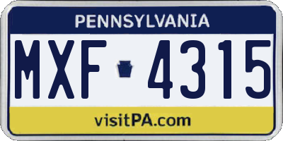 PA license plate MXF4315