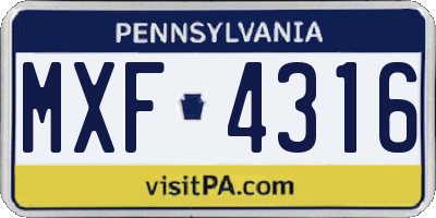 PA license plate MXF4316