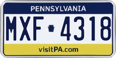 PA license plate MXF4318