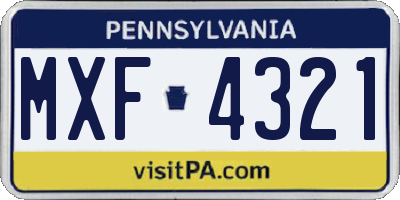 PA license plate MXF4321