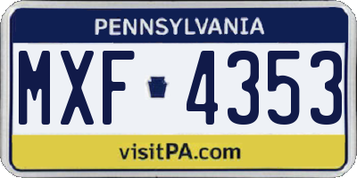 PA license plate MXF4353