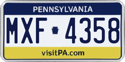 PA license plate MXF4358