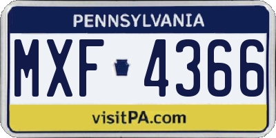 PA license plate MXF4366