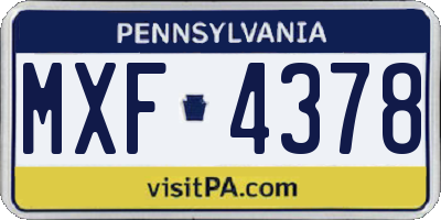 PA license plate MXF4378