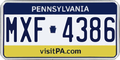 PA license plate MXF4386
