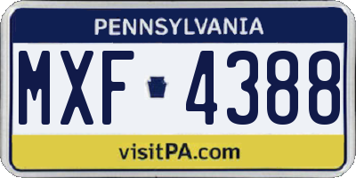 PA license plate MXF4388
