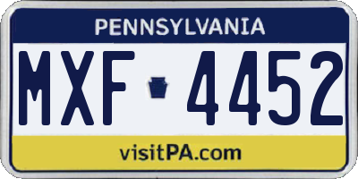 PA license plate MXF4452