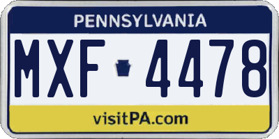 PA license plate MXF4478