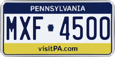 PA license plate MXF4500