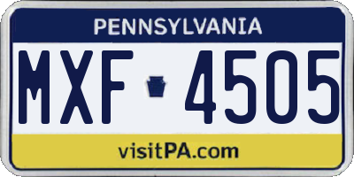 PA license plate MXF4505