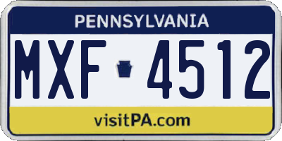PA license plate MXF4512