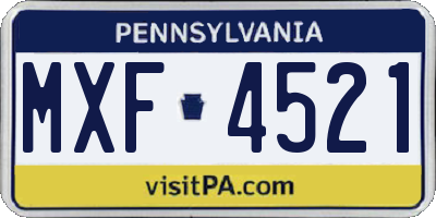 PA license plate MXF4521