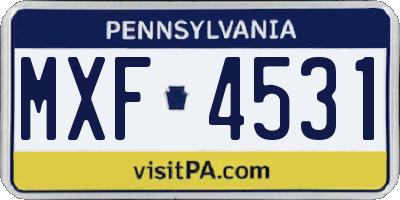 PA license plate MXF4531
