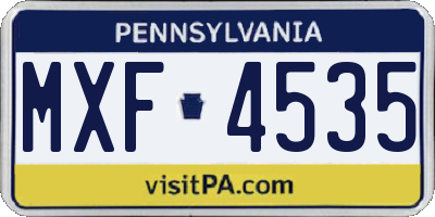 PA license plate MXF4535
