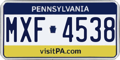 PA license plate MXF4538