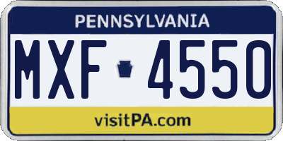 PA license plate MXF4550