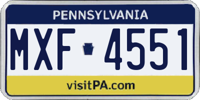 PA license plate MXF4551