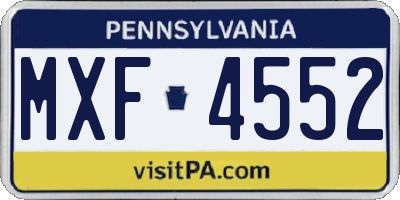 PA license plate MXF4552