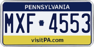 PA license plate MXF4553