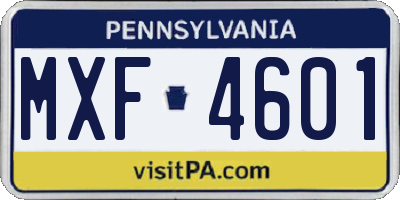 PA license plate MXF4601