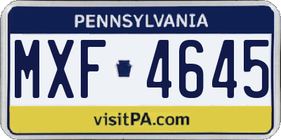 PA license plate MXF4645