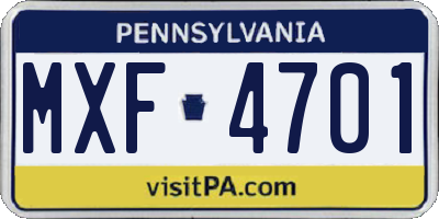 PA license plate MXF4701