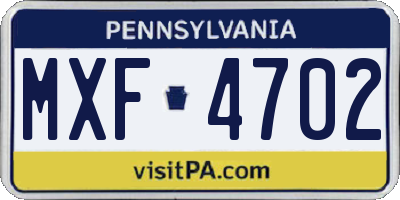PA license plate MXF4702