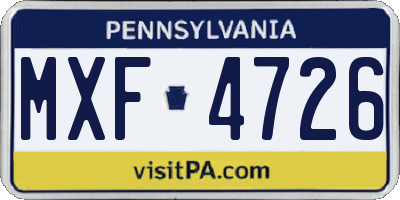 PA license plate MXF4726