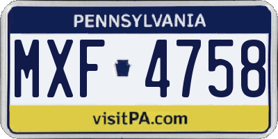 PA license plate MXF4758