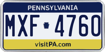 PA license plate MXF4760