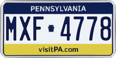 PA license plate MXF4778