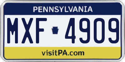 PA license plate MXF4909