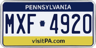 PA license plate MXF4920