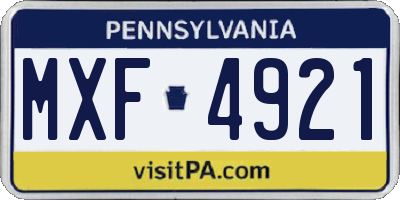 PA license plate MXF4921