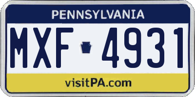 PA license plate MXF4931