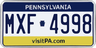 PA license plate MXF4998